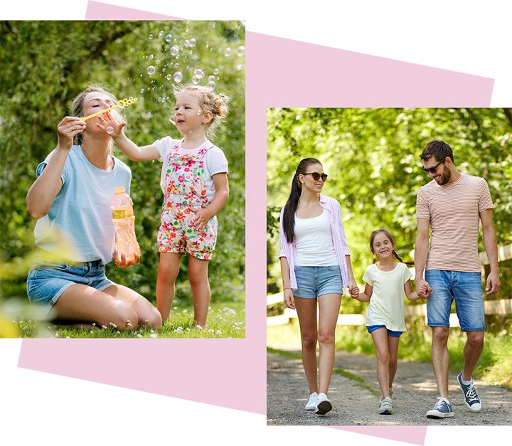 Collage of images showing people in various outdoor community spaces.